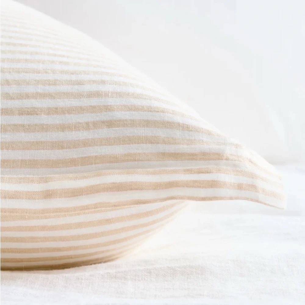 Quince European Linen Striped Euro Sham 20X20 Natural and White NWOT #26
